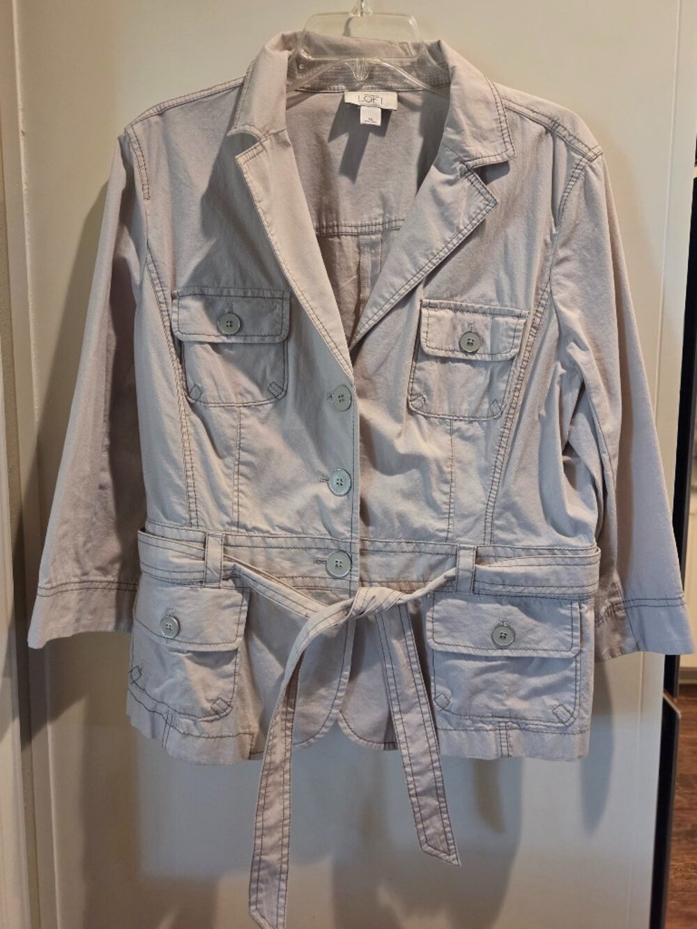 Ann Taylor LOFT Khaki Belted Utility Jacket 3/4 Sleeve XL